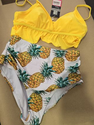 Bikini 2 piezas braga alta amarillo