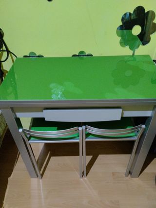 Mesa extensible cristal+ 2 taburetes