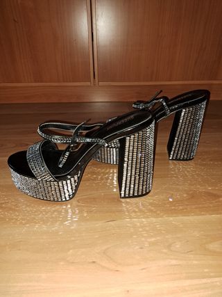 Sandalias plataforma tacón diamantes brillo