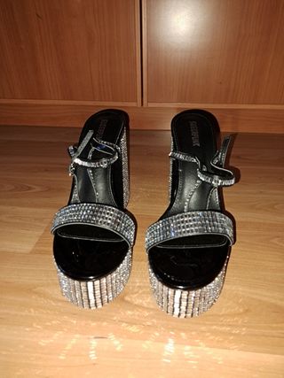 Sandalias plataforma tacón diamantes brillo