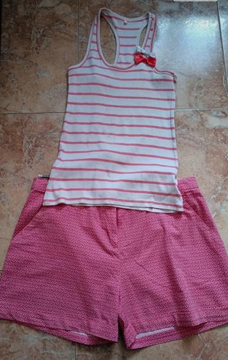Conjunto pantalón short mujer rosa y blanco+ camis