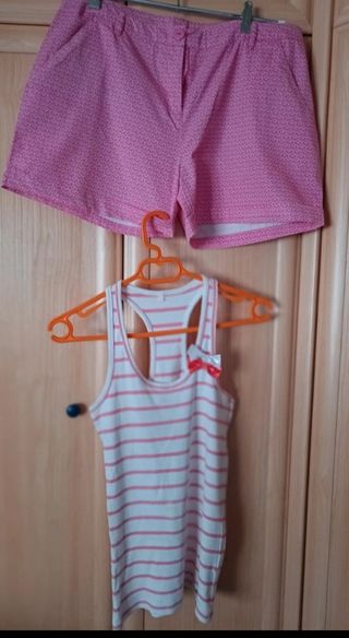 Conjunto pantalón short mujer rosa y blanco+ camis