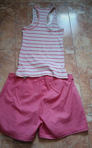 Conjunto pantalón short mujer rosa y blanco+ camis