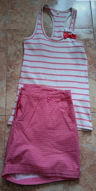 Conjunto pantalón short mujer rosa y blanco+ camis