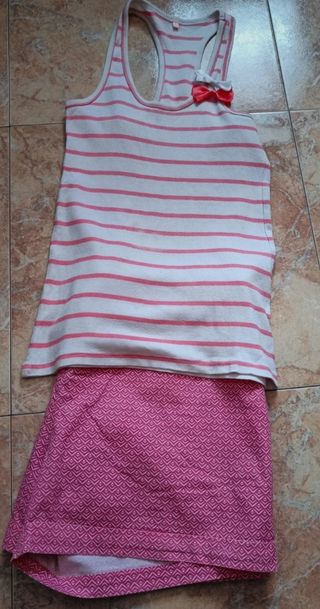 Conjunto pantalón short mujer rosa y blanco+ camis