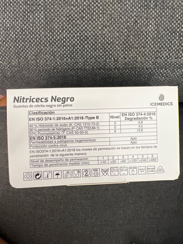 Guantes nitrilo negro talla S sin polvi
