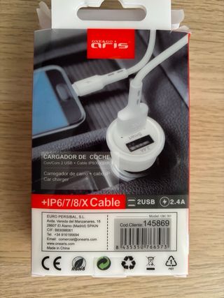 Cargador de coche ip6/7/8/x cable