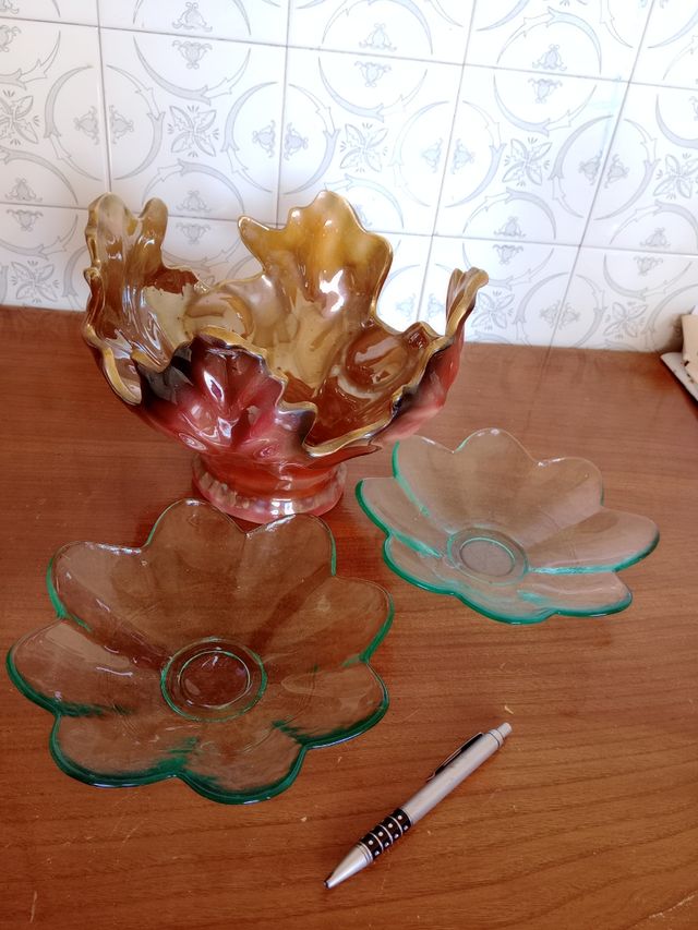 Lote frutero vintage y adornos cristal