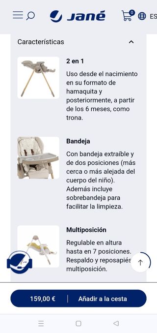 Trona bebé Jané Mila