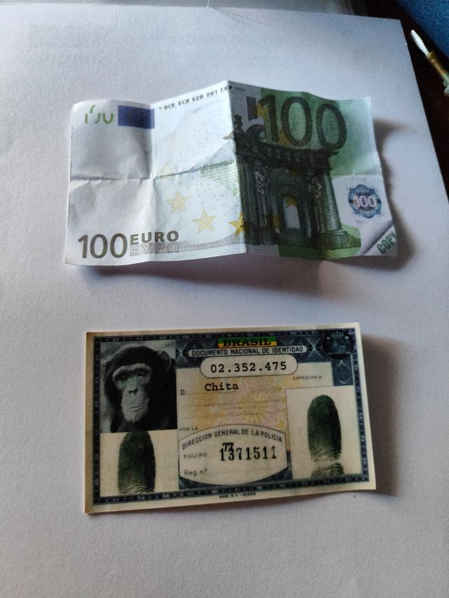 Atrezzo billete 100 DNI mona Chita