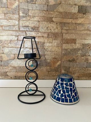 Lampada porta-candele mosaica azzurra
