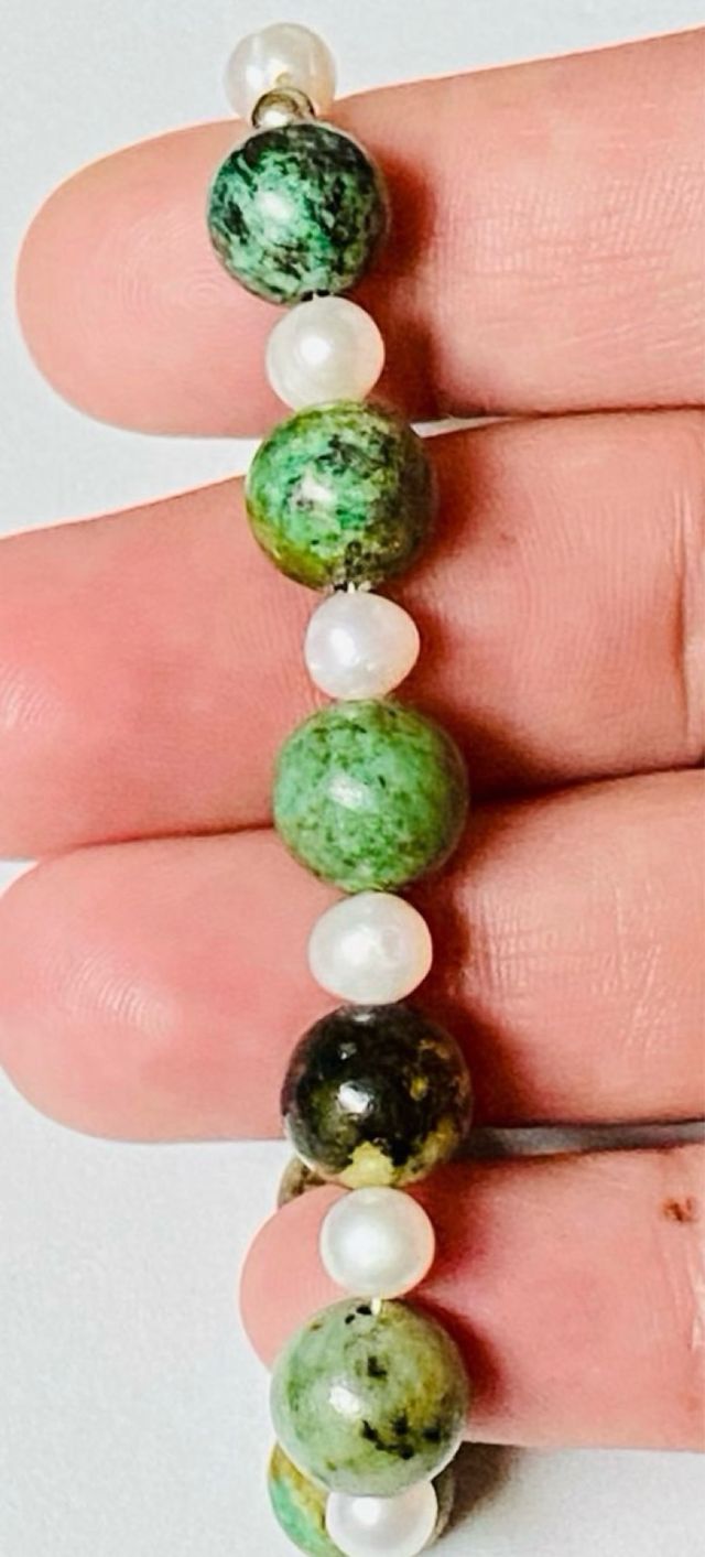 Pulsera de turquesas y perlas en plata de ley 925