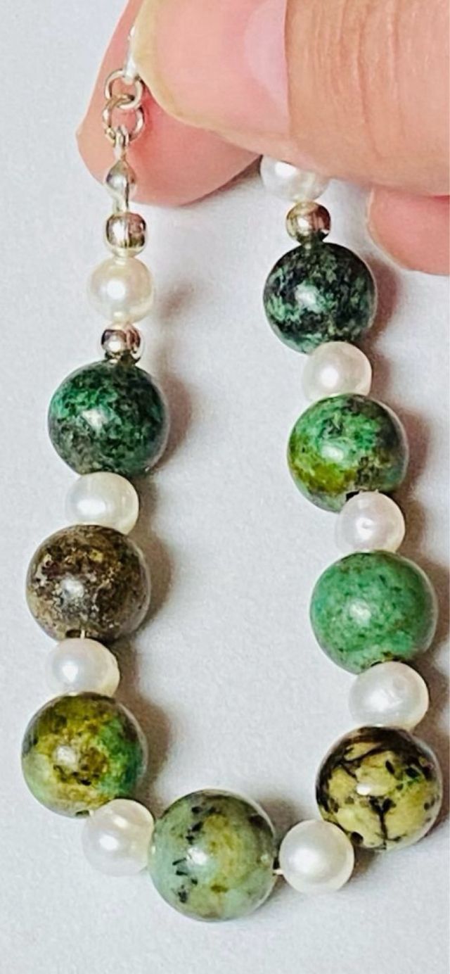 Pulsera de turquesas y perlas en plata de ley 925