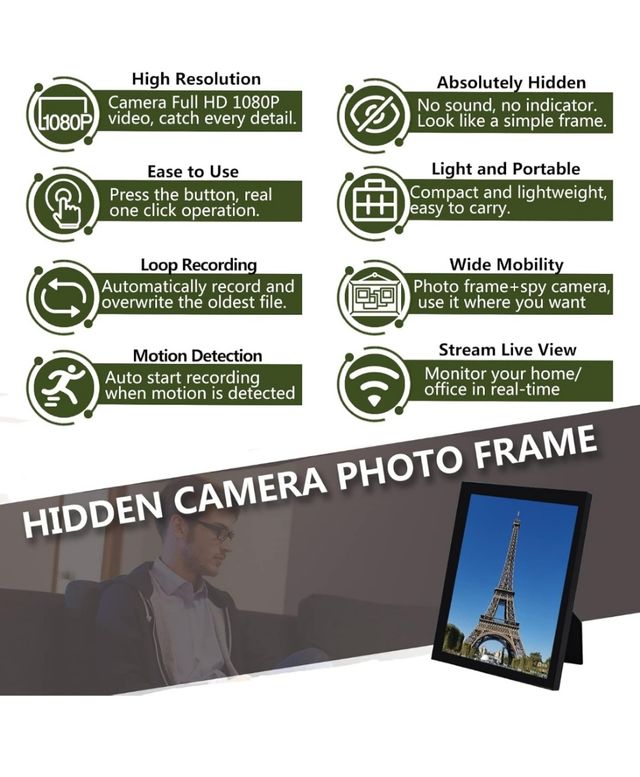 Mini Cámara Oculta WiFi Marco de La Foto HD 1080P.