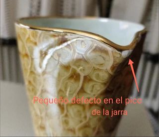 JARRA Y 6 VASOS. Juego de cerámica antiguo.