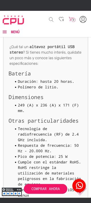 Altavoz Hercules MAE WSM01 completo – Wireless USB