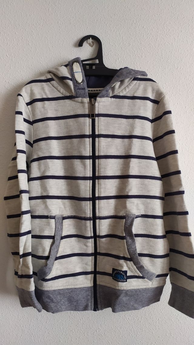 Sudadera niño gris rayas capucha talla 128