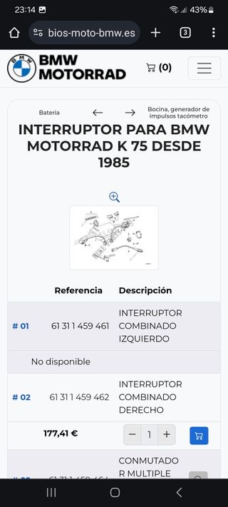 RECAMBIO MOTO BMW INTERRUPTOR COMBINADO 