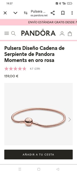 Pulsera pandora en oro rosa