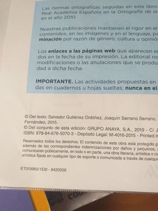 Libro LENGUA Y LITERATURA 1 ESO ANAYA