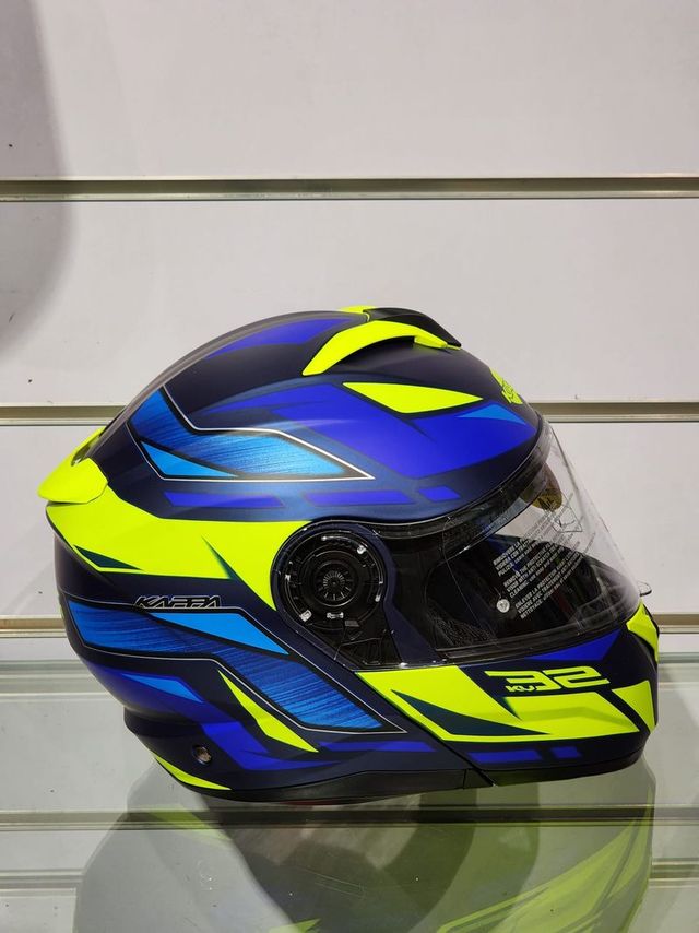 CASCO MOTO MODULAR KAPPA KV32 AZUL AMARILLO FLUOR