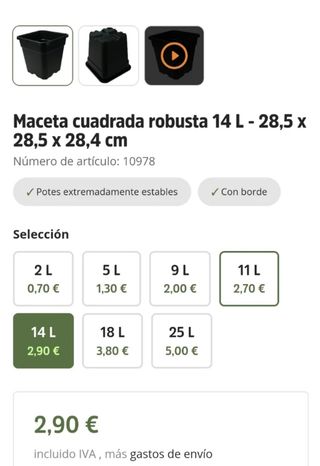 50 Macetas de 14 litros para cultivo