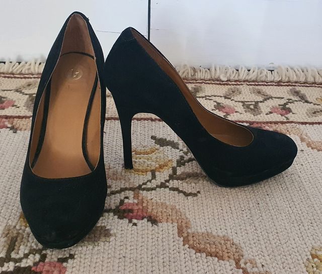 Zapatos tacón Salón ante negro T37