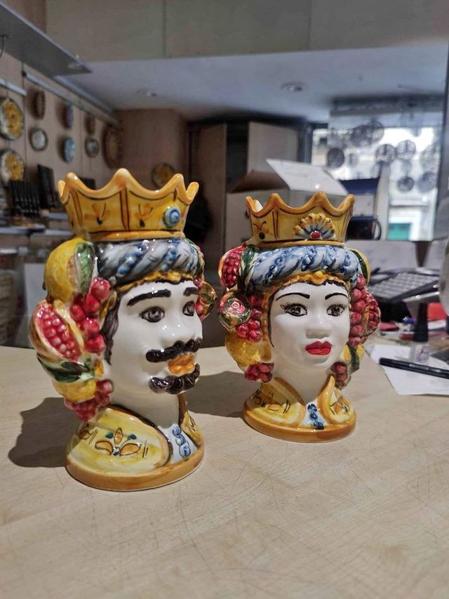 Coppia teste di moro h20 cm in ceramica di caltagi