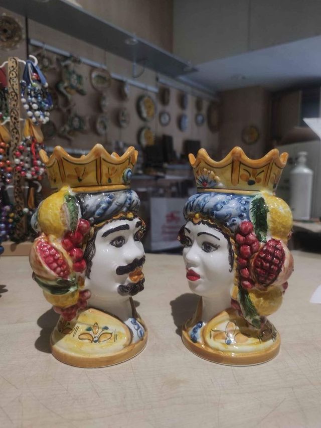 Coppia teste di moro h20 cm in ceramica di caltagi