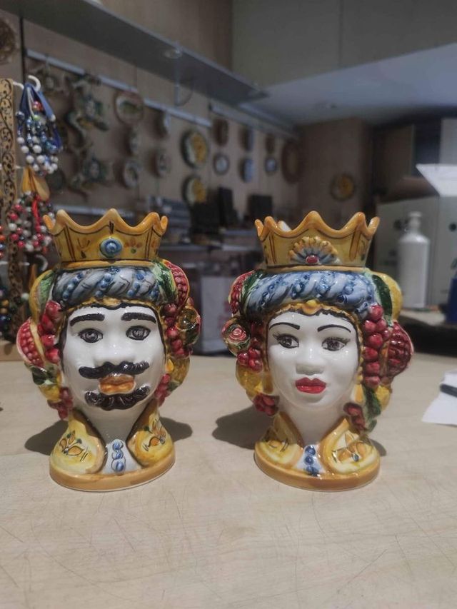 Coppia teste di moro h20 cm in ceramica di caltagi