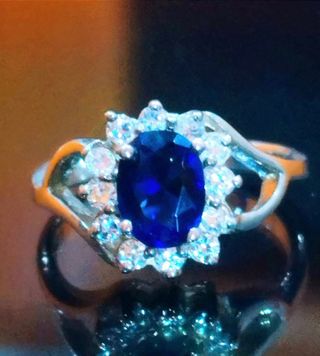 Anillo plata circonita azul y blancas