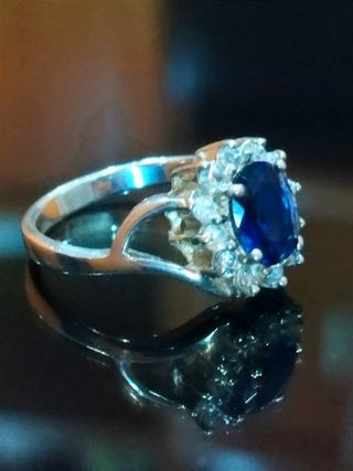 Anillo plata circonita azul y blancas