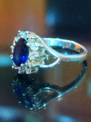 Anillo plata circonita azul y blancas