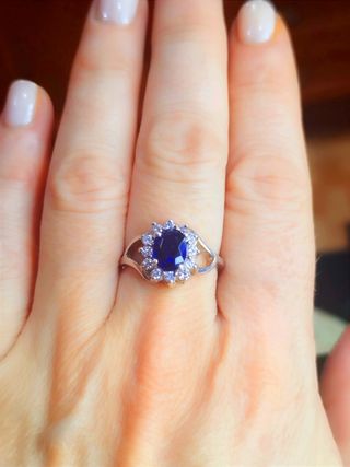 Anillo plata circonita azul y blancas