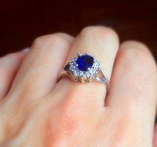 Anillo plata circonita azul y blancas