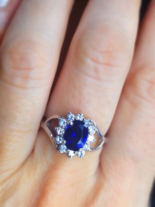 Anillo plata circonita azul y blancas