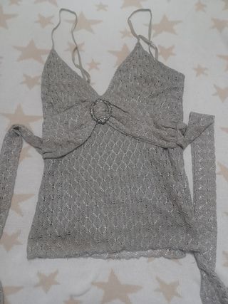 Camiseta tirantes gris y plateada