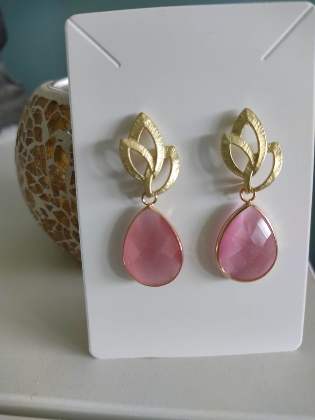 Pendientes gota cristal rosa