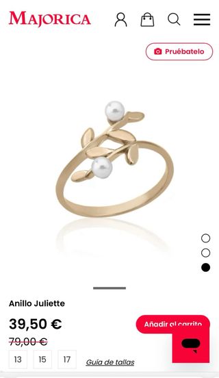 conjunto anillo y pulsera majorica Juliette
