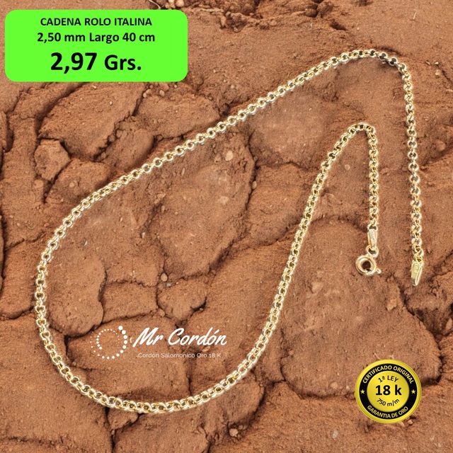 Cadena Rolo Italiana 2.50 mm Oro 18 Kilates