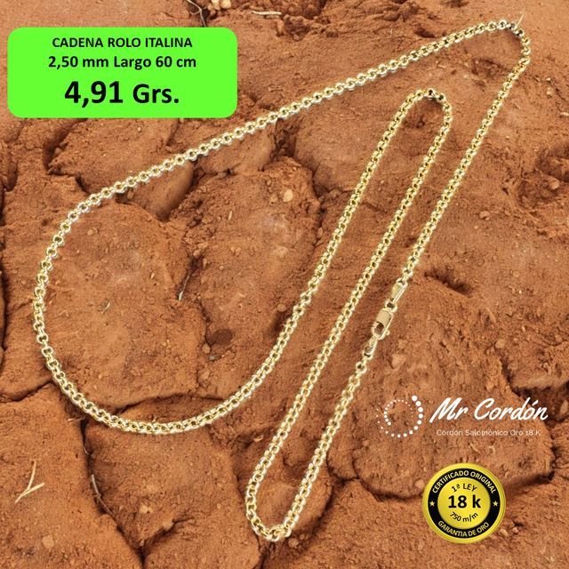 Cadena Rolo Italiana 2.50 mm Oro 18 Kilates