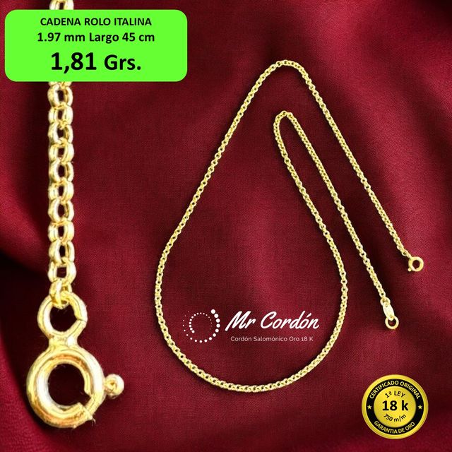 Cadena Rolo Italiana 2.00 mm Oro 18 Kilates