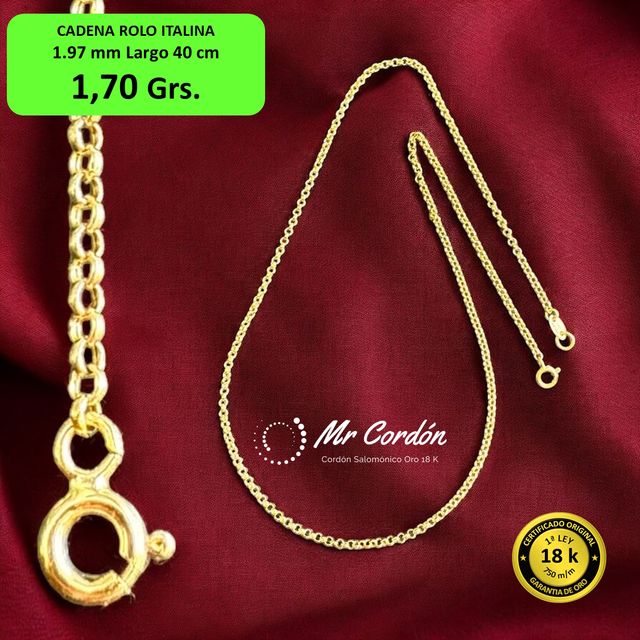 Cadena Rolo Italiana 2.00 mm Oro 18 Kilates