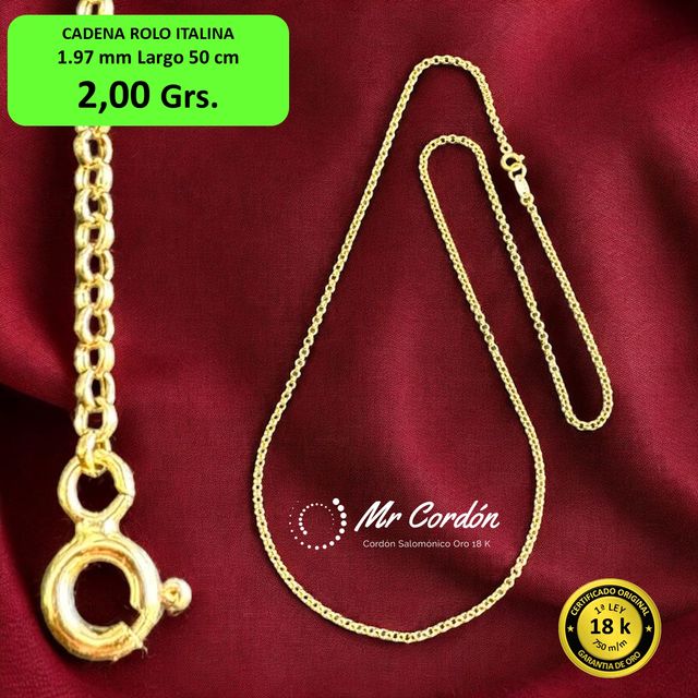Cadena Rolo Italiana 2.00 mm Oro 18 Kilates