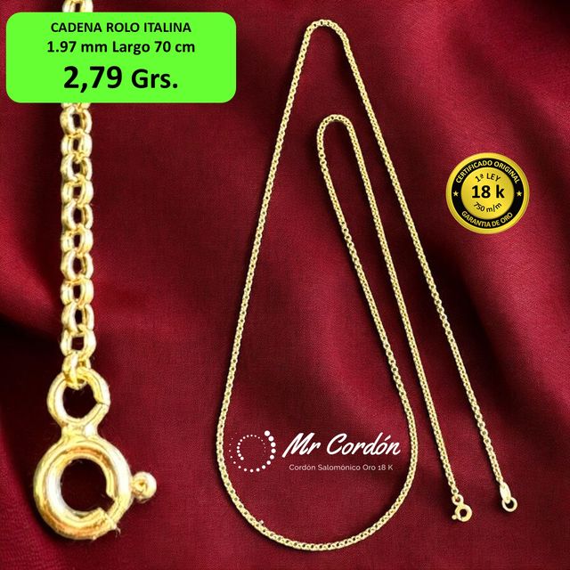 Cadena Rolo Italiana 2.00 mm Oro 18 Kilates