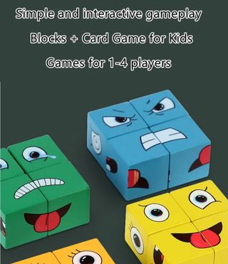 Puzzle cubos madera + cartas,diferentes caras.