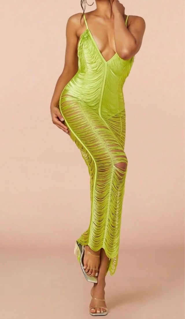 Vestido lima flecos