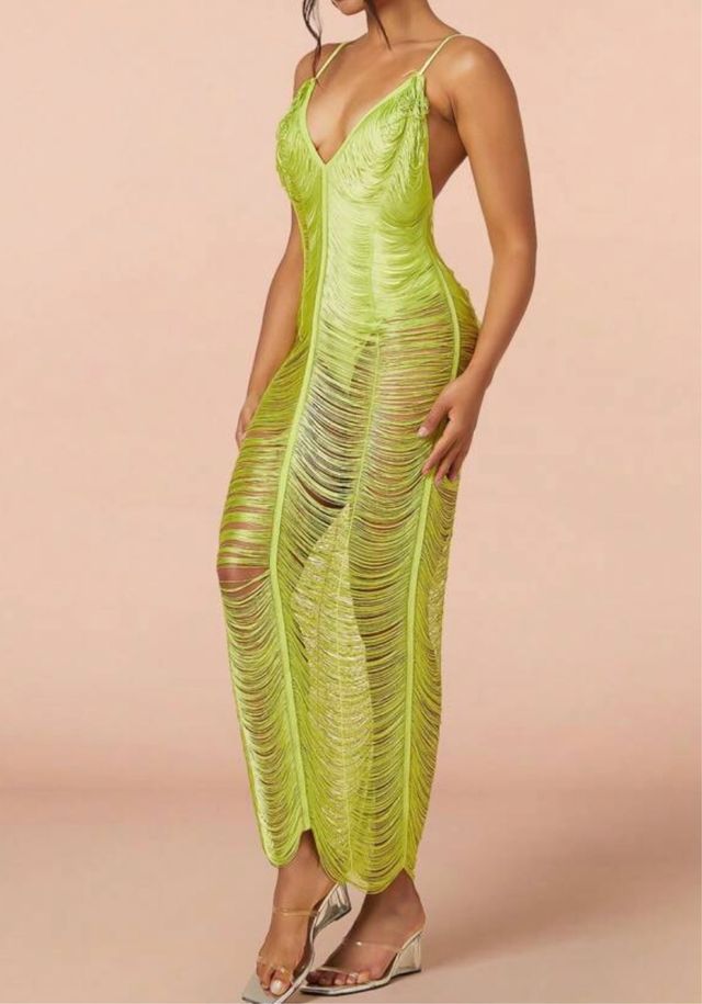 Vestido lima flecos