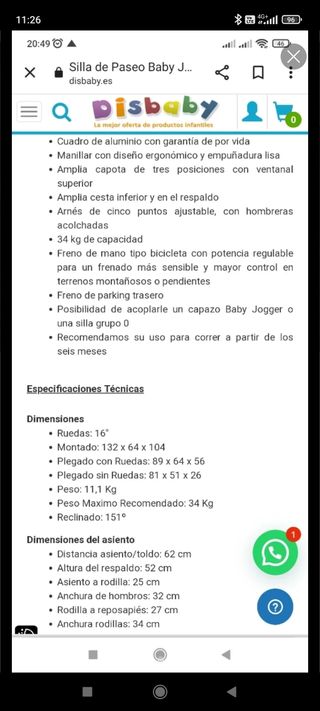 Silla de paseo baby jogger 