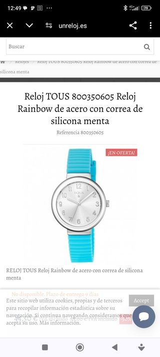 Reloj Tous azul acero NUEVO correa silicona menta